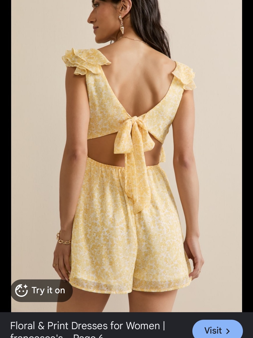 Francesca's Yellow Floral Tie-Back Romper